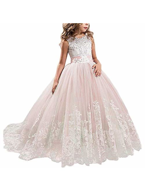 TTYAOVO Girls Embroidery Princess Dress Wedding Birthday Party Long Tail Prom Gowns