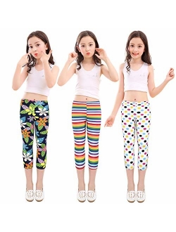 slaixiu Girls Leggings Stretchy Kids Pants Classic Printing Flower Pattern