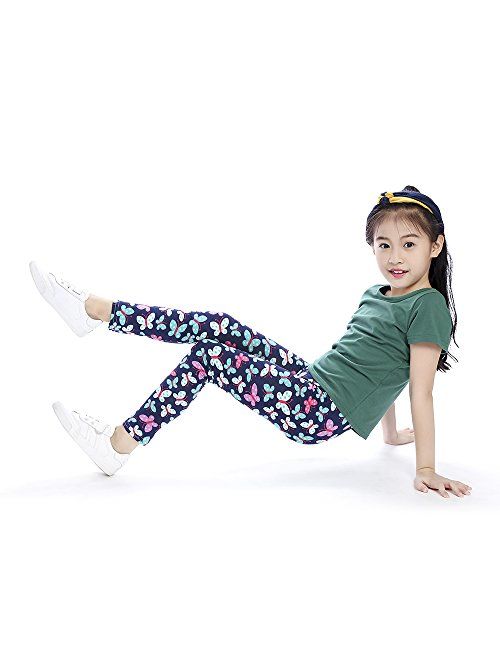 slaixiu Girls Leggings Stretchy Kids Pants Classic Printing Flower Pattern