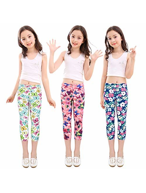 slaixiu Girls Leggings Stretchy Kids Pants Classic Printing Flower Pattern