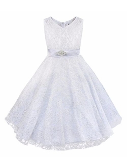 iEFiEL Kids Big Girls V-Neck Lace Flower Dress Graduation Pageant Ball Gown