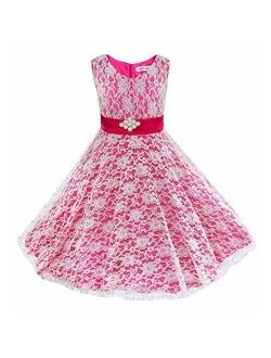 iEFiEL Kids Big Girls V-Neck Lace Flower Dress Graduation Pageant Ball Gown