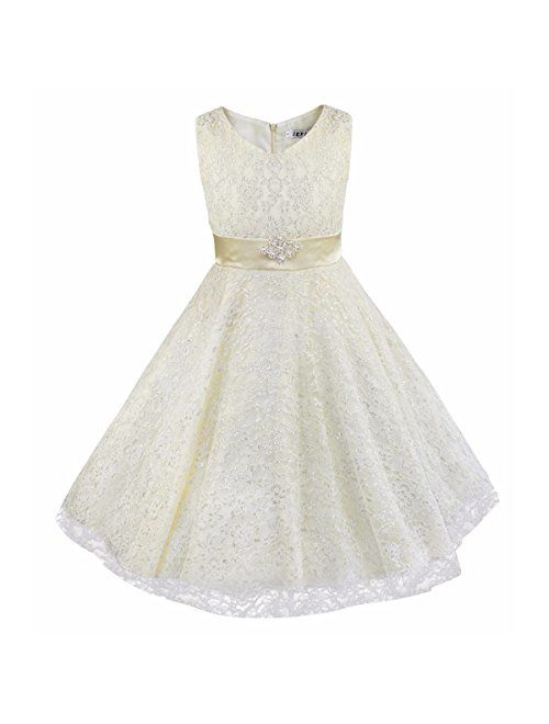 iEFiEL Kids Big Girls V-Neck Lace Flower Dress Graduation Pageant Ball Gown