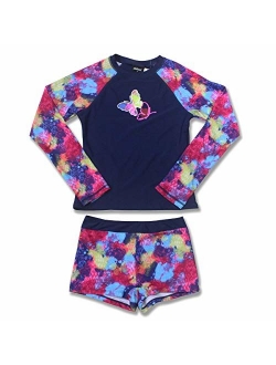 PHIBEE Girls' Rash Guard Set Long Sleeve UPF 50+ Sun Protection Two-Piece Swimwear