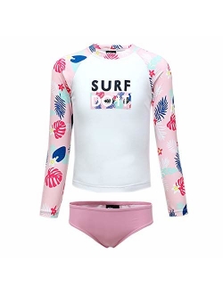 PHIBEE Girls' Rash Guard Set Long Sleeve UPF 50+ Sun Protection Two-Piece Swimwear