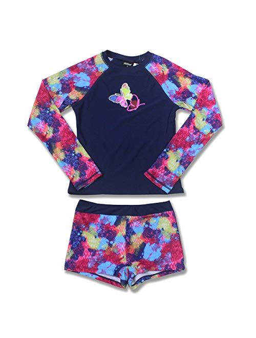 PHIBEE Girls' Rash Guard Set Long Sleeve UPF 50+ Sun Protection Two-Piece Swimwear