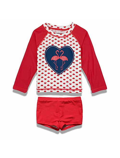 PHIBEE Girls' Rash Guard Set Long Sleeve UPF 50+ Sun Protection Two-Piece Swimwear