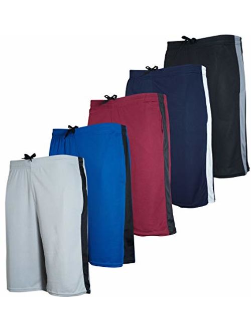 Real Essentials Boys' 5-Pack Mesh Active Athletic Performance Basketball Shorts with Pockets