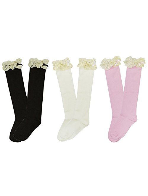 Bowbear Girls Vintage Lace Knee High Socks