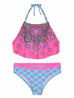 Girl's Bikini Swimsuits Ruffle Flounce Two Piece Beach Swimwear Tankini Set