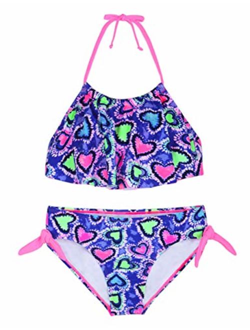 Hilor Girl's Bikini Swimsuits Ruffle Flounce Two Piece Beach Swimwear Tankini Set