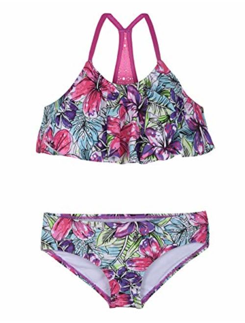 Hilor Girl's Bikini Swimsuits Ruffle Flounce Two Piece Beach Swimwear Tankini Set