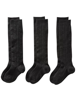 CLASSROOM Big Girls_ Uniform Cable Knee Hi Socks - 3 Pack