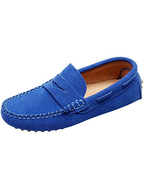 Shenn Boys' Cute Slip-On Suede Leather Loafers Shoes S8884