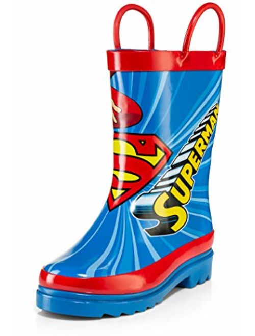 DC Comics Kids Boys' Superman Character Printed Waterproof Easy-On Rubber Rain Boots (Toddler/Little Kids)