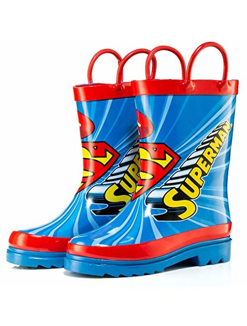 DC Comics Kids Boys' Superman Character Printed Waterproof Easy-On Rubber Rain Boots (Toddler/Little Kids)