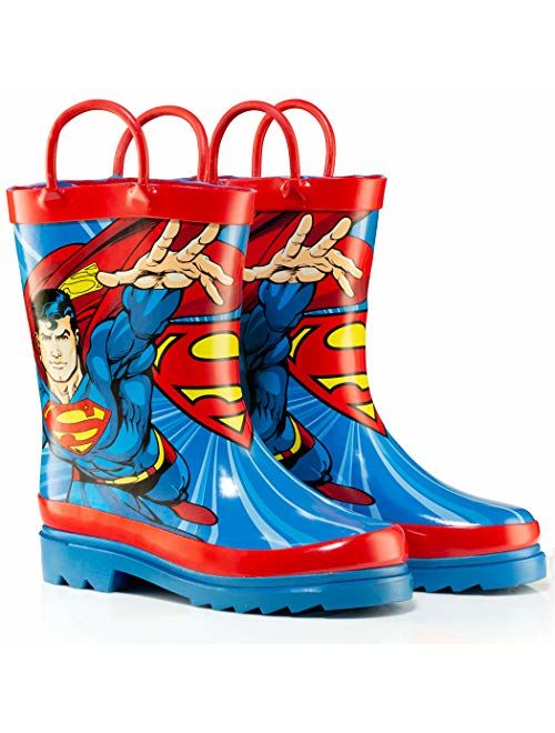 DC Comics Kids Boys' Superman Character Printed Waterproof Easy-On Rubber Rain Boots (Toddler/Little Kids)