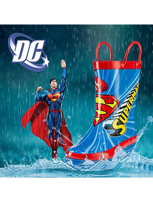 DC Comics Kids Boys' Superman Character Printed Waterproof Easy-On Rubber Rain Boots (Toddler/Little Kids)