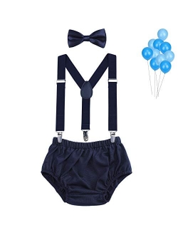 Baby Boys First Birthday Cake Smash Outfit Bloomers Bow Tie Suspenders Set Fishing Party Diaper Cover by WELROG