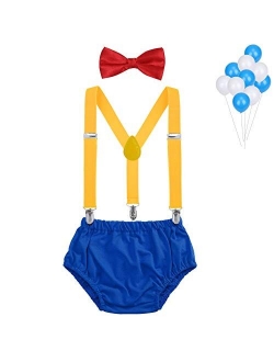 Baby Boys First Birthday Cake Smash Outfit Bloomers Bow Tie Suspenders Set Fishing Party Diaper Cover by WELROG