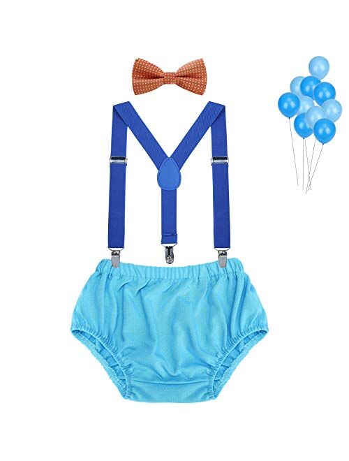 Baby Boys First Birthday Cake Smash Outfit Bloomers Bow Tie Suspenders Set Fishing Party Diaper Cover by WELROG