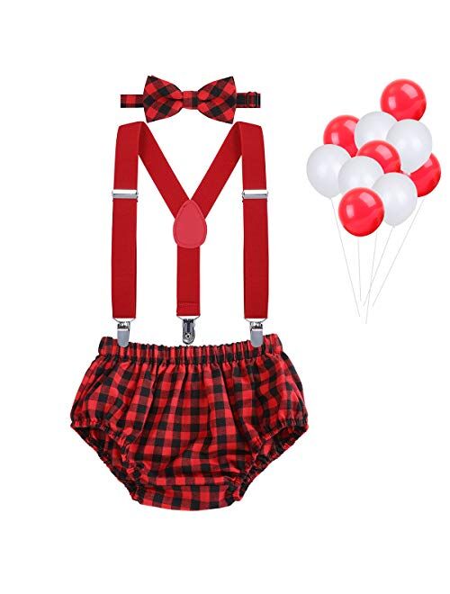 Baby Boys First Birthday Cake Smash Outfit Bloomers Bow Tie Suspenders Set Fishing Party Diaper Cover by WELROG