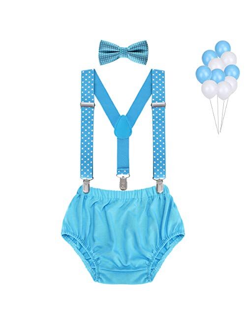 Baby Boys First Birthday Cake Smash Outfit Bloomers Bow Tie Suspenders Set Fishing Party Diaper Cover by WELROG