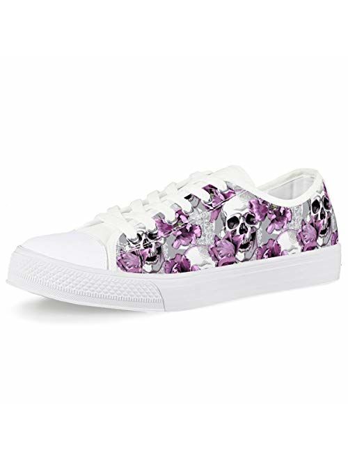 Mumeson Women Novelty Printed Canvas Sneakers Lace-up Low Top Casual Walking Shoes