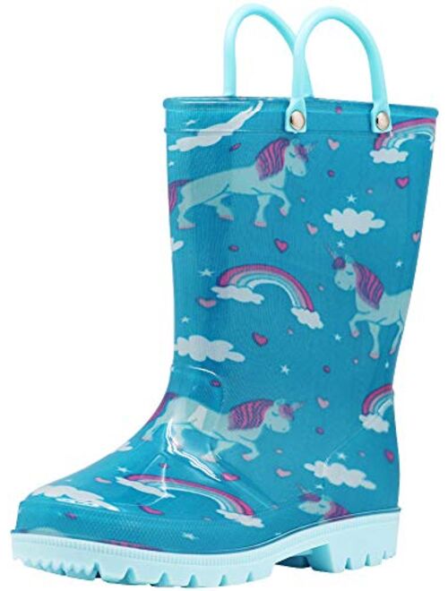 NORTY Waterproof Rubber Rain Boots for Girls & Boys - Toddlers & Big Kids - Solid & Printed Rainboots