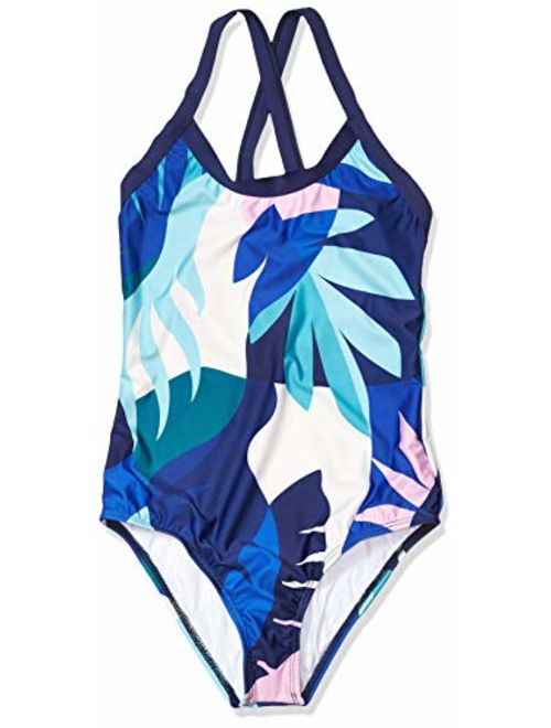 Splendid Girls' Crisscross One Piece Swimsuit, Loving Navy, 14