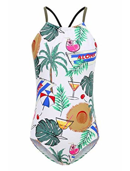 Girls One Piece Bathing Suits Long Sleeve Zipper Swimsuits UPF 50+/Sun Protection Rash Guard