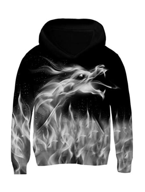 uideazone Boys Girls 3D Graphic Printed Sweatshirts Long Sleeve Cotton Pullover Hoodies with Pocket 3-16Y