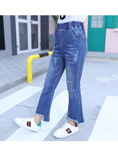 4-10Years Infant Big Girls Kids Classic Look Holes Jeans Denim Pants