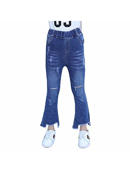 4-10Years Infant Big Girls Kids Classic Look Holes Jeans Denim Pants