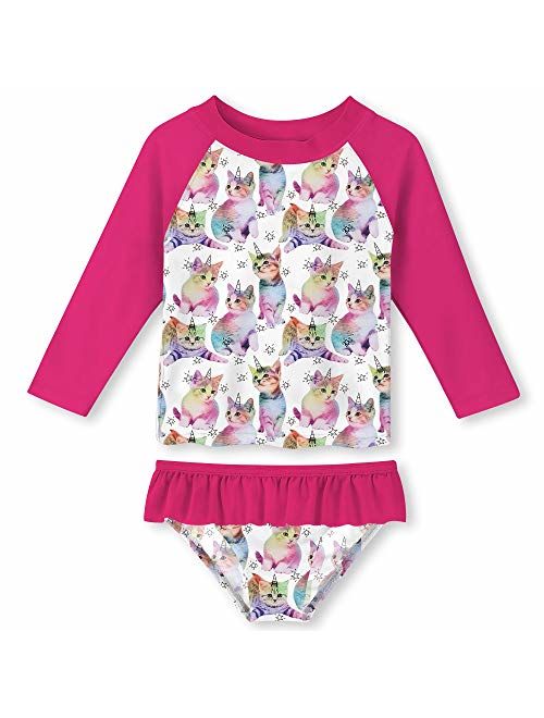 ALOOCA Little Girls Two Pieces Rash Guard Swimsuit Set Long Sleeve Print Bikini Bathing Suit UPF50+ Beach Swimwear 2-8T