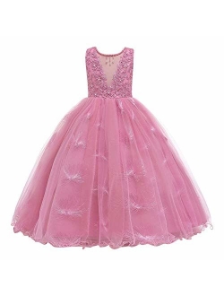 Little Big GirlsTulle Retro Vintage Dresses Flower Lace Pageant Party Wedding Floor Length Dance Evening Gown