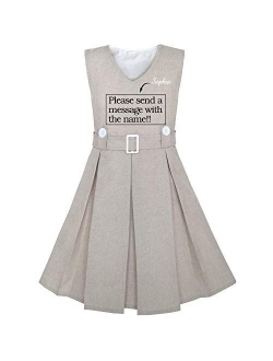 Girls Dress Khaki Button Back School Pleated Hem Size 6-14