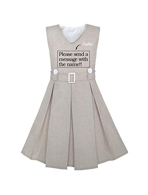 Sunny Fashion Girls Dress Khaki Button Back School Pleated Hem Size 6-14