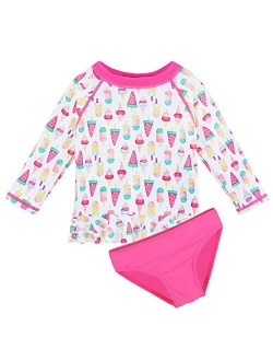 Toddler/Baby Girls Rash Guard Swimsuit Long Sleeve 2 Piece Swim Bottoms Set UPF 50+ 3M-9T