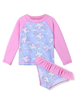 Toddler/Baby Girls Rash Guard Swimsuit Long Sleeve 2 Piece Swim Bottoms Set UPF 50+ 3M-9T
