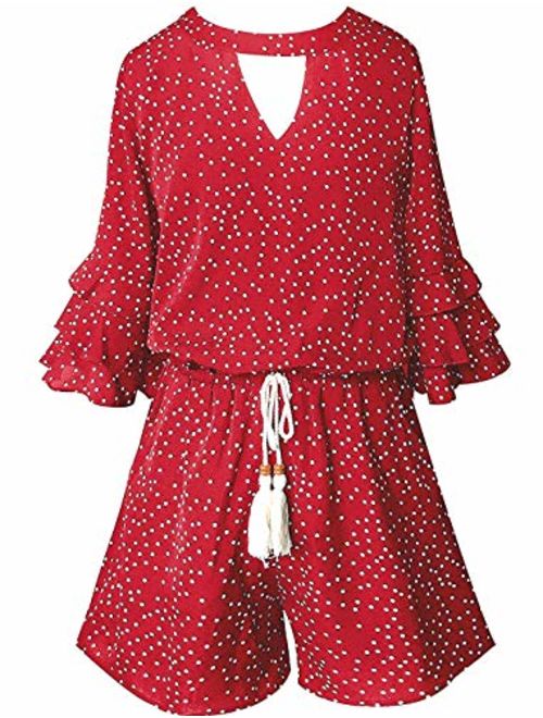 Smukke, Big Girls Tween Tiered Ruffle 3/4 Sleeves Romper with Pockets, 7-16