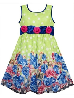 Girls Dress Purple Sunflower Green Leaves