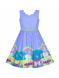 Girls Dress Purple Sunflower Green Leaves