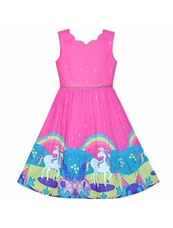 Girls Dress Purple Sunflower Green Leaves