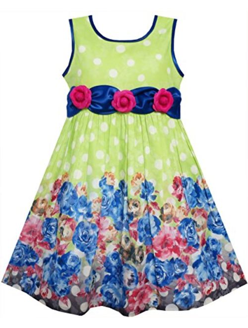 Sunny Fashion Girls Dress Purple Sunflower Green Leaves