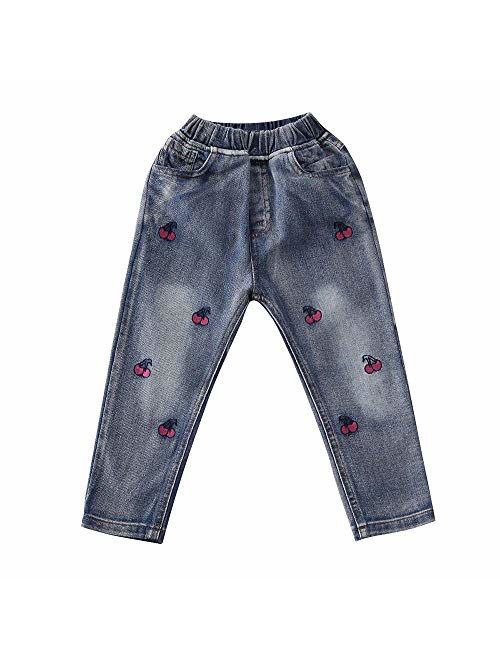 Toddler Little Kids Girls Elastic Waist Denim Jeans Bottom Pants Leggings Trousers