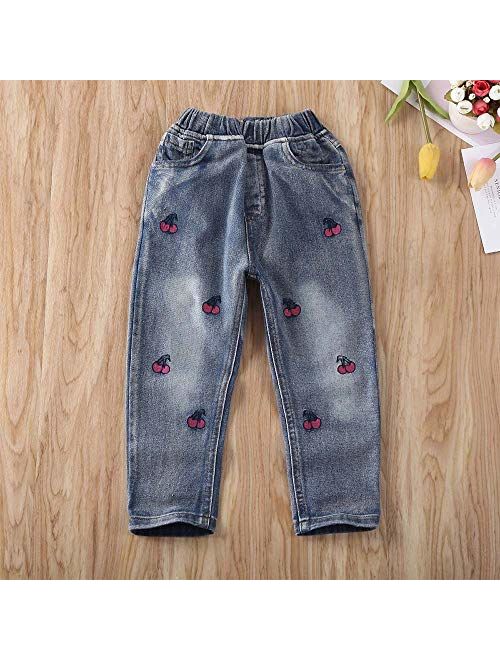 Toddler Little Kids Girls Elastic Waist Denim Jeans Bottom Pants Leggings Trousers