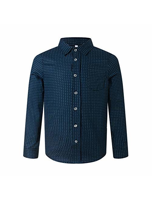 ARAR Boy's Long Sleeve Cotton Polka Dot Dress Shirt