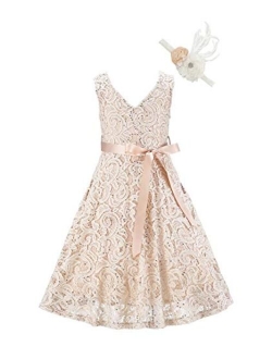 Bow Dream Lovely Lace V-Neck Sleeveless Flower Girl Dress