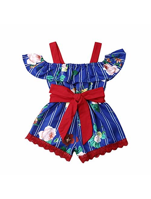 DuAnyozu Toddler Little Baby Girls Off-Shoulder Strap Rompers Jumpsuits Overalls One Piece Outfit Summer Clothes